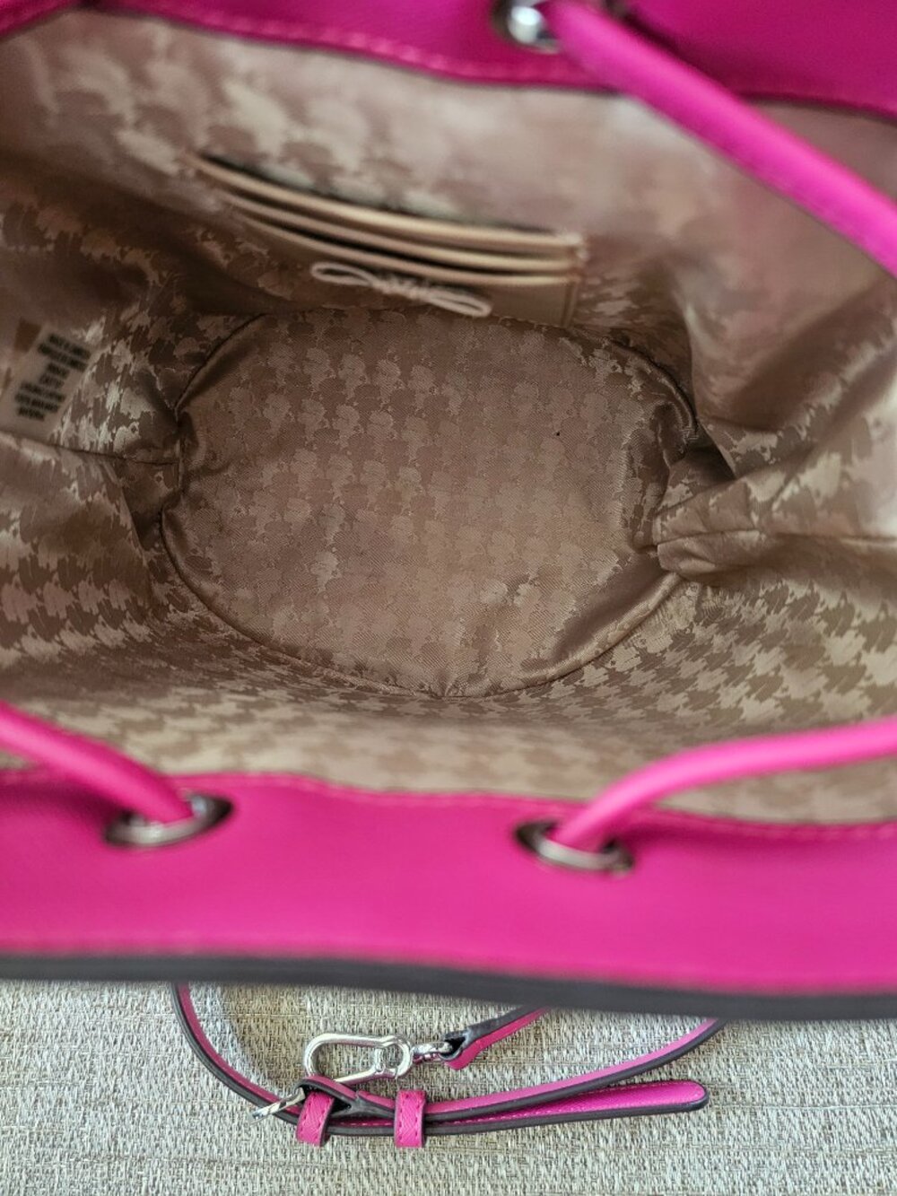 Karl Lagerfeld Beige and Cream Striped Bucket Bag with Pink Trim - Picture 4 of 9